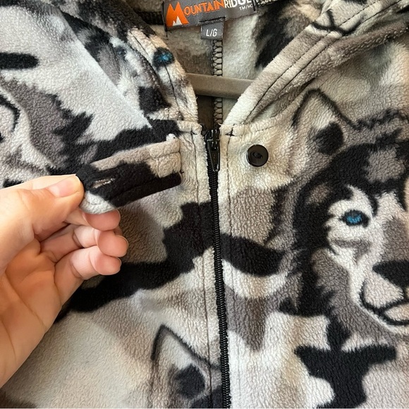 Mountain Ridge Grey Camo Wolf Fleece Onesie Pajama Hooded Jumpsuit Men’s Large - Picture 4 of 12